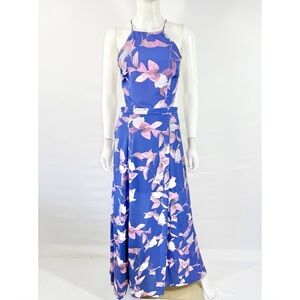 Fame and Partners Blue Floral Maxi Dress Size 10 Formal Evening Cocktail Party